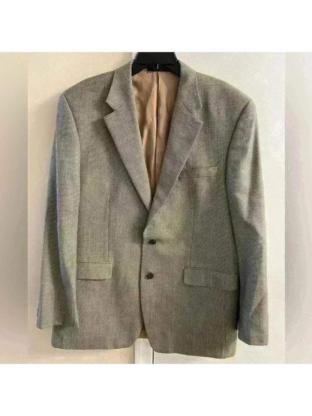 Ralph Lauren silk/wool blend blazer beige/black‎ button front. Sz 44 L